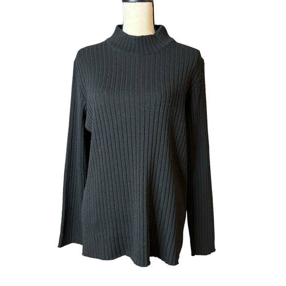 Nina Leonard Women's Sweater in Black Acrylic Wool Blend Funnel Neck Size XL - Picture 1 of 5